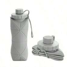 1pc Silicone Collapsible Water Bottle, Large Capacity Portable Sports Water Cup, Retractable Travel Mug - Grey - View 2