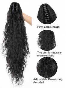 26 Inch Long Wavy Curly Synthetic Hair Braid, Heat Resistant Fiber Material, Suitable For Daily Wear For Women And Girls Summer Hair Accessories Beach Claw Clips Vacay Hair Clips Fashion Hair Claws,Travel,Birthday - Black Pairing Pink - View 7