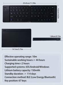 Foldable Bluetooth Keyboard, Portable Wireless Keyboard, Ultra-Thin Rechargeable Keyboard For Travel, Compatible With IOS, Android, Windows Smartphones, Tablets, Laptops - View 13