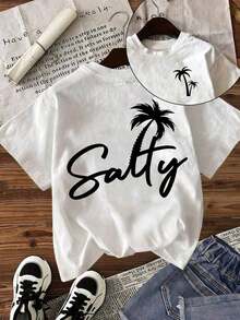 Camiseta de cuello redondo informal con estampado de cóctel Tequila Sunrise y sudadera ligera para mujer de primavera y verano - Blanco - Ver 1