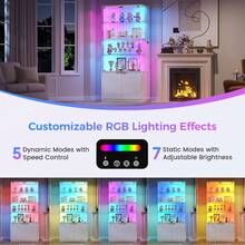 HWB 71" Tall RGB Display Cabinet With Glass Door, 6-Tier Rounded Curio Cabinet With Adjustable Shelves For Collectibles, Locking Trophy Display Case With LED Lights For Figures/Helmet/Football,White - White - View 9