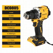 Bor Tanpa Kabel Tanpa Sikat SuperPan 20V, Bor Listrik Torsi Tinggi Cocok untuk DIY Rumah dan Pertukangan Kayu, Baterai Tidak Termasuk - Kuning - View 6