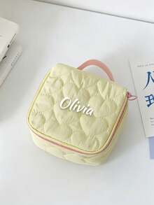 1个可定制刺绣名字的化妆包，粉色/绿色/黄色可选 - 适合日常使用、开学季或商务旅行 - 送给朋友的完美礼物 - 彩色 - 查看 5