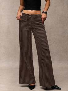 Pantalones anchos de pierna casual marrón con decoración de cuentas/Pantalones de corte relajado, adecuados para vacaciones, viajes, salidas, verano - Café integral 2 - Ver 8
