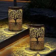 1pc Solar Powered Iron Art Tree Projection Light, Waterproof Outdoor Patio Decor Lamp, Garden Landscape Lighting, Hollow Hanging Lamp - 大樹 - 查看 5