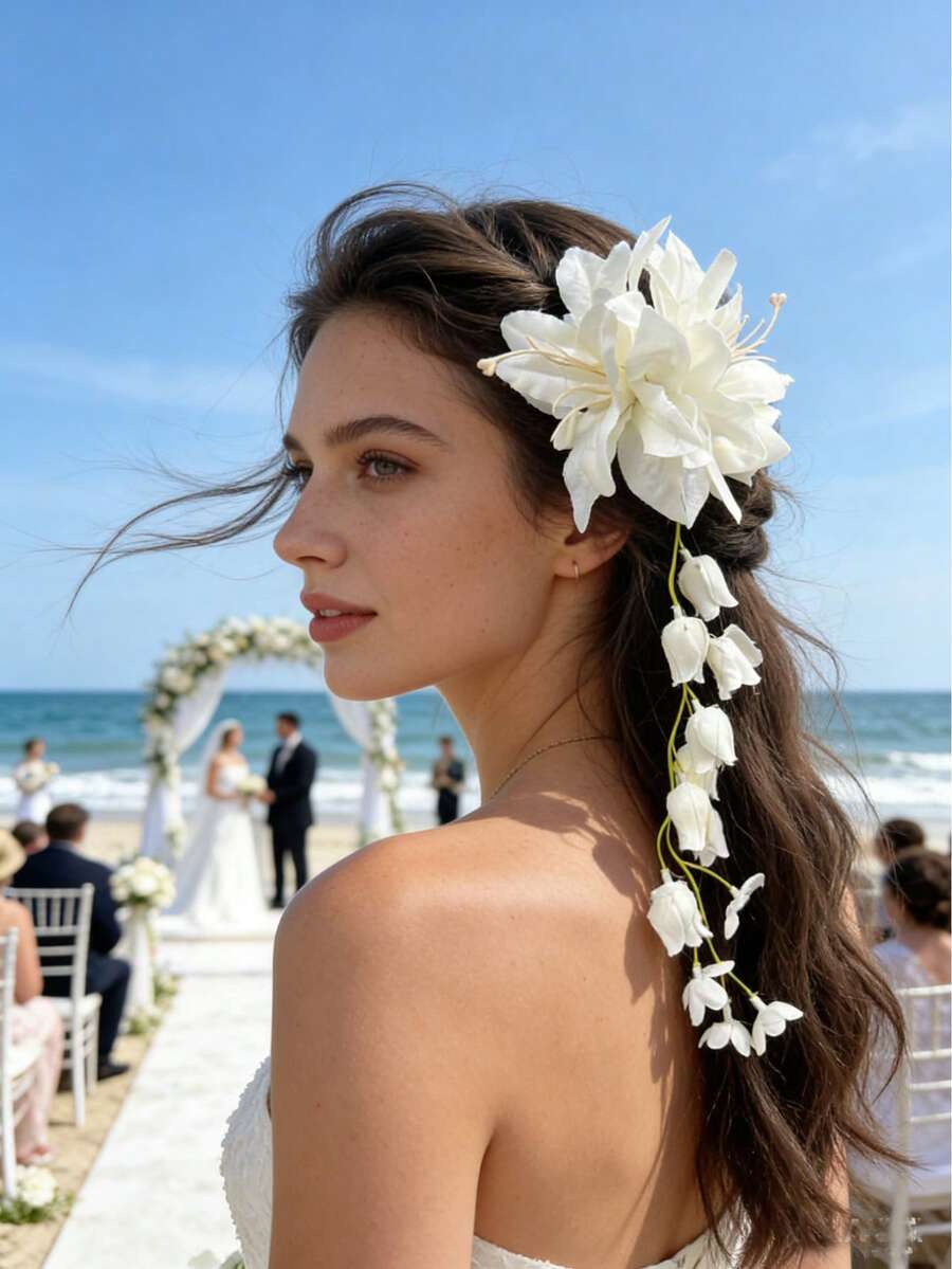 1件時尚新款百合鈴蘭流蘇髮夾髮飾,優雅百搭經典,高級感,適合日常出遊、旅行與婚禮,女款髮夾髮飾髮夾 - 彩色 - 查看 1