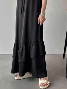 Vestido casual de manga larga con cuello de corbata de unicolor, vestidos de sol para mujeres - Gris - Ver 5