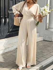 Women's New Solid Color Pleated Jumpsuit, Suitable For Vacation, Holidays, And Daily Wear, Spring/Summer Elegant - Champagne - View 1