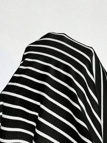 Vestido tipo camiseta con capucha y cordón ajustable a rayas, para el verano - Negro - Ver 4