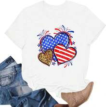 Playera de TendenciaPatriotic Shirts July 4th Shirts for Women American Flag Heart T-Shirts USA Fourth of July Casual Tee Top,Camisetas casuales para hombre, camisas para niño, ropa para niña, conjuntos con estampados de anime, conjuntos para madre e hija, unisex, camisetas conmemorativas, artículos para el Día de San Valentín. - Blanco - Ver 7