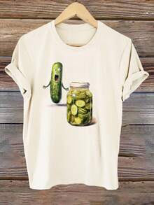 Envío en 24 horas desde México: Camiseta con estampado gráfico, manga corta y cuello redondo, top casual para verano y primavera, ropa de mujer. - Negro - Ver 6
