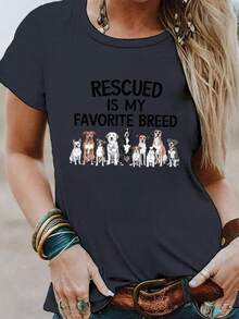 Camiseta de Cuello Redondo con Estampado de Perro, Edición Limitada, Top Casual de Manga Corta para Primavera/Verano, Algodón Ligero para Mujer. - Blanco - Ver 8