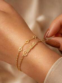 Pulsera personalizada con nombre brillante y efecto escarcha para mujer, de acero inoxidable con letra personalizada y ajustable, joyería de estilo bohemio para verano y playa, regalo ideal para el Día de San Valentín, Día de la Madre, aniversario o cumpleaños - Plata-Doble Capa - Ver 5