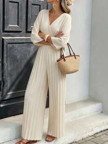 Women's New Solid Color Pleated Jumpsuit, Suitable For Vacation, Holidays, And Daily Wear, Spring/Summer Elegant - Champagne - View 3