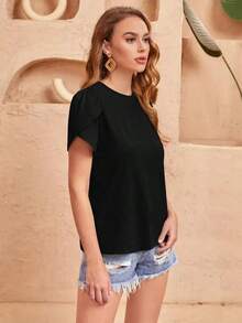Camiseta unicolor manga tulipán - Negro - Ver 3