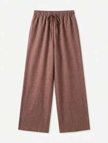 Pantalones anchos de pierna ancha de satén negro de larga duración con ajuste cómodo para mujeres, pantalones de satén negro, pantalones de seda para mujeres, pantalones de satén negro, pantalones de seda negra, pantalones casuales para mujeres - Óxido marrón - Ver 2