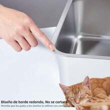 Arenero para Gato Inoxidable 60 * 40 * 15cm Arenero Acero Inoxidable Lado AltoCaja de Arena para Gatos Grande para Gato Perro Conejo con Antiadherentes Sin Olor Fáciles de Limpiar - Plateado - Ver 7