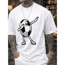 Camiseta de corte holgado estilo europeo con estampado de mascota de balón de fútbol - Ropa casual de calle de manga corta y cuello redondo, adecuada para amigos y familiares. - Blanco - Ver 10