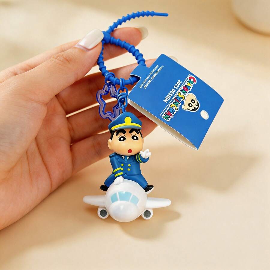 MINISO Cute 3D Shinchan Bag Charm With High-Detail PVC Figurine And Beaded Bracelet, Fun Cartoon Keyring For Backpack, Keys, Car Or Room Display, Multiple Styles Available - Blue and White - View 1