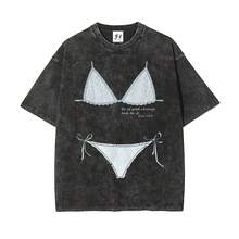 Camiseta Oversize Lavada con Estampado de Bikini Retro. Sé valiente y hazlo. |   Camiseta Casual Divertida con Estilo Veraniego de Playa, Regalo Vintage - Negro - Ver 5