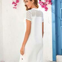 guangzhougaolangshangmao  Clasi Vestido de encaje con detalles de botones y parches para dama - Blanco - Ver 3