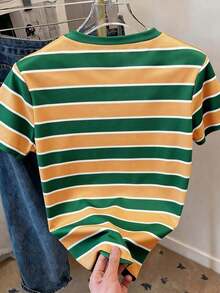 Camiseta de manga corta de cuello redondo a rayas para mujer, de uso versátil y casual para el día a día - Multicolor 5 - Ver 2