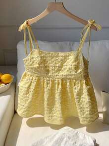 Set de 2 blusas de mujer de lunares blancos y azul marino, camiseta de tirantes de lunares tejidos blancos y azul marino, prendas esenciales de verano para mujer - Amarillo - Ver 6