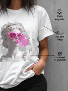 1 pieza Camiseta Negra Estética Camia para Mujer con Estampado de Estatua - Blusa para Adultos 100% Algodón 180g - Blanco - Ver 4