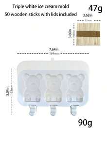 Household DIY Ice Cream Silicone Mold, Summer Three-In-One Multi-Grid Cartoon Bear Ice Pop Mould With Enough Wooden Sticks Attachment, Smooth Surface Easy Release Washable Freezer Kitchen Tool, Stable Structure Not Easy To Deform Daily Cooking Accessory, Perfect For Making Fresh Summer Cold Snacks, Ideal Matching Supply For Family Leisure Time, Outdoor Picnic Activity And Traditional Holiday Party, Warm Practical Household Goods For Independence Day Season - Màu trắng + 50 que gỗ - Xem 13