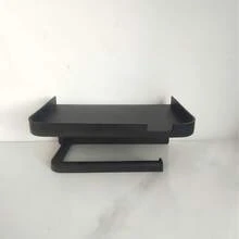 1/2个壁挂式卫生纸架，带手机支架，自粘式防锈防水卫生纸卷架，带手机支架，黑色纸巾架 - 黑色 - 查看 10