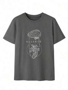Camiseta de mujer estampada de manga corta para verano, tela de poliéster, estilo multifuncional, corte regular, peso 180 gramos, 1 unidad. - Gris Oscuro - Ver 2