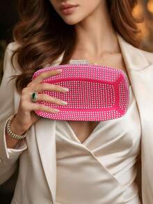 Bolso de mano de noche con decoración de rosa de lentejuelas brillantes, adecuado para fiestas, bodas románticas, bolso de hombro con cadena de primavera/verano, bolso de novia, bolso de mano para baile formal, bolso elegante para vestido de noche, perfecto para fiestas, bodas, bailes, banquetes nocturnos, combina perfectamente con vestidos de fiesta de vacaciones, vestidos de noche y vestidos de lentejuelas, esencial para bodas, combina perfectamente con vestidos de graduación, vestidos de baile y accesorios de baile - Rosa Fucsia - Ver 10