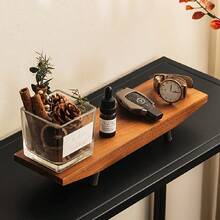 1pc Rectangular Decorative Tray, Thick Wooden Fragrance & Storage Tray, Jewelry Tray, Entryway Display Tray, Suitable For Desk, Entryway, Bathroom - Brown - View 3