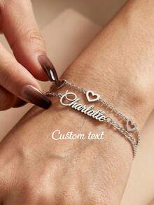 Pulsera personalizada con nombre brillante y efecto escarcha para mujer, de acero inoxidable con letra personalizada y ajustable, joyería de estilo bohemio para verano y playa, regalo ideal para el Día de San Valentín, Día de la Madre, aniversario o cumpleaños - Plata-Doble Capa - Ver 1