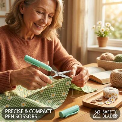 Pen Shape Art Safety Scissors 1 Piece 4 Color Mini Portable Folding Paper Cutter Rivet Reinforced Durable Craft Student Scissors Creative Stationery Gift For Kids School Office Supplies