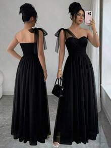 Elenzya Vestido elegante y romántico sin mangas con cuello halter, cintura con lazo y falda en línea A. Adecuado para bodas, fiestas y reuniones - Rosa coral - Ver 9