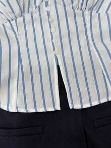 Conjunto casual de 2 piezas de top halter con corbata y shorts a rayas para mujer - Multicolor - Ver 3