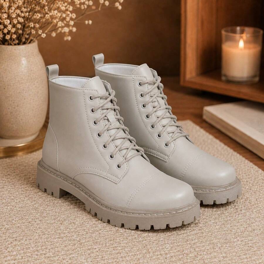 Women's Ankle Boot With Tractor Sole, Low Shaft, Comfortable, Casual, Modern, Blogger Style. - 香檳色 - 查看 1
