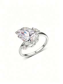 1pc Vintage Fashion Natural Style Romantic S925 Sterling Silver 4CT Moissanite Pear-Shaped Engagement Ring, Elegant High-End Couple Matching Ring For Banquet, Wedding, Vacation, Valentine's Day Gift - Silver - View 10