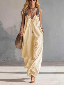 Mono de Mujer a Rayas con Tirantes, Cremallera y Puños Fruncidos para Primavera/Verano|   Diseño Casual y relajado, Ideal para Salidas Diarias y Ocasiones Sociales Ligeras, Looks Casuales Cómodos - Rosa - Ver 5