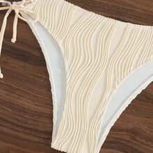 Soqi Women's Clothing  2 piezas Conjunto de bikini de top halter con decoración de concha y Bottom triangular en V con estampado floral de color albaricoque para mujer, ideal para vacaciones de verano en la playa - Blanco - Ver 5