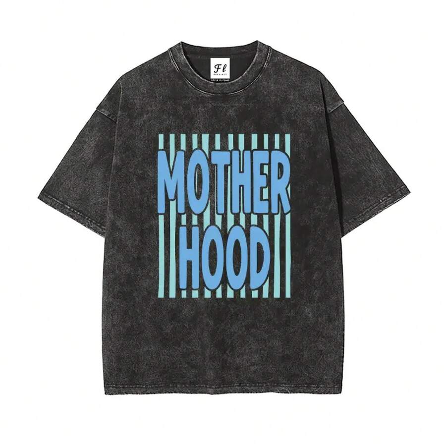 Camiseta de Maternidad | Camiseta Gráfica Retro Lavada con Rayas Color Menta, Camiseta Vintage Oversized Lavada para Maternidad - Negro - Ver 1