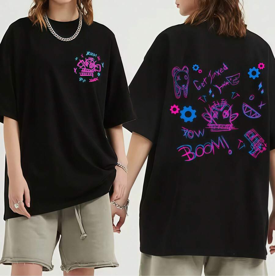 High-Quality,  And Fun Unisex Arcane Jinx T-Shirt In Anime Style, For Men And Women - Black - View 1