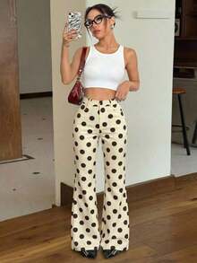 Pantalones negros acampanados casuales de ajuste ceñido con botones delanteros de unicolor para mujer - Multicolor - Ver 5