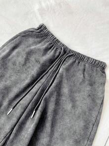 Pantalones de chándal de pierna recta y cintura baja para mujer, apropiados para el verano, con efecto lavado - Gris Claro - Ver 5