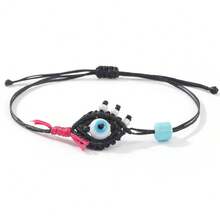 1 pieza Pulsera tejida de ojo malvado de moda casual para mujer, pulsera trenzada de cordón de cera ajustable, adecuada para el uso diario, festivales, regalo de verano, regalo de vacaciones - Multicolor - Ver 6