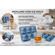 6er Set Mini Highland Kuh Silikon Eiswürfelformen, süße 3D Tier Eisform für Whiskey, Cocktails, Getränke, Desserts, Partyzubehör und Geschenke - Verschiedenfarbig - Übersicht 8