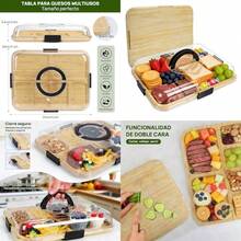 Tabla de Quesos con Tapa Transparente Antipolvo Tabla Charcuteria Portátil con Asa y  6 Divisiones Reversible de Bambú - Ideal para Picnics Fiestas Camping y como Regalo para Casa Nueva - Ver 1