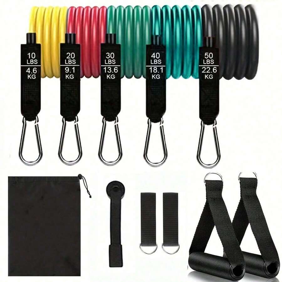 11pcs Resistance Bands Set, Includes Door Anchor, Handles And Carry Bag, Suitable For Yoga, Pilates, Strength Training And Home Workout. Gym Accessories - Multicolor - View 1