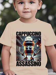Camiseta Casual de Manga Corta para Niños "CAPPUCCINO ASSASSINO" Serie Italian Brainiac Estampada, Moda Verano NY-DX6143 - Negro - Ver 6
